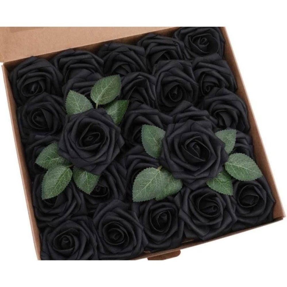 25 count Lings Black Roses Flowers Wedding Floral Bouquet Centerpiece ~ New